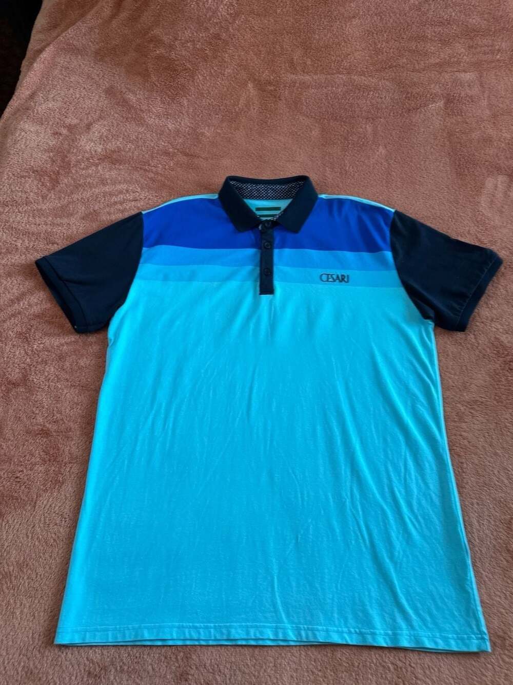 Cesari Men's Polo Shirt Blue Gradient Stripe Short Sleeve Size L